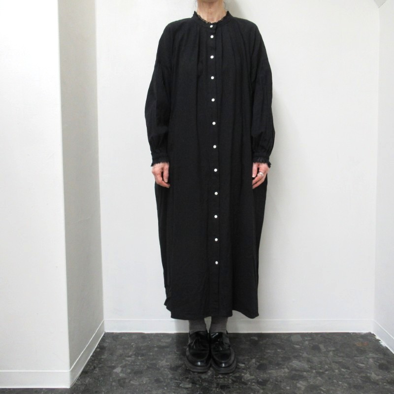 ina 衿袖レース前開きワンピース /BK03 【日本製】